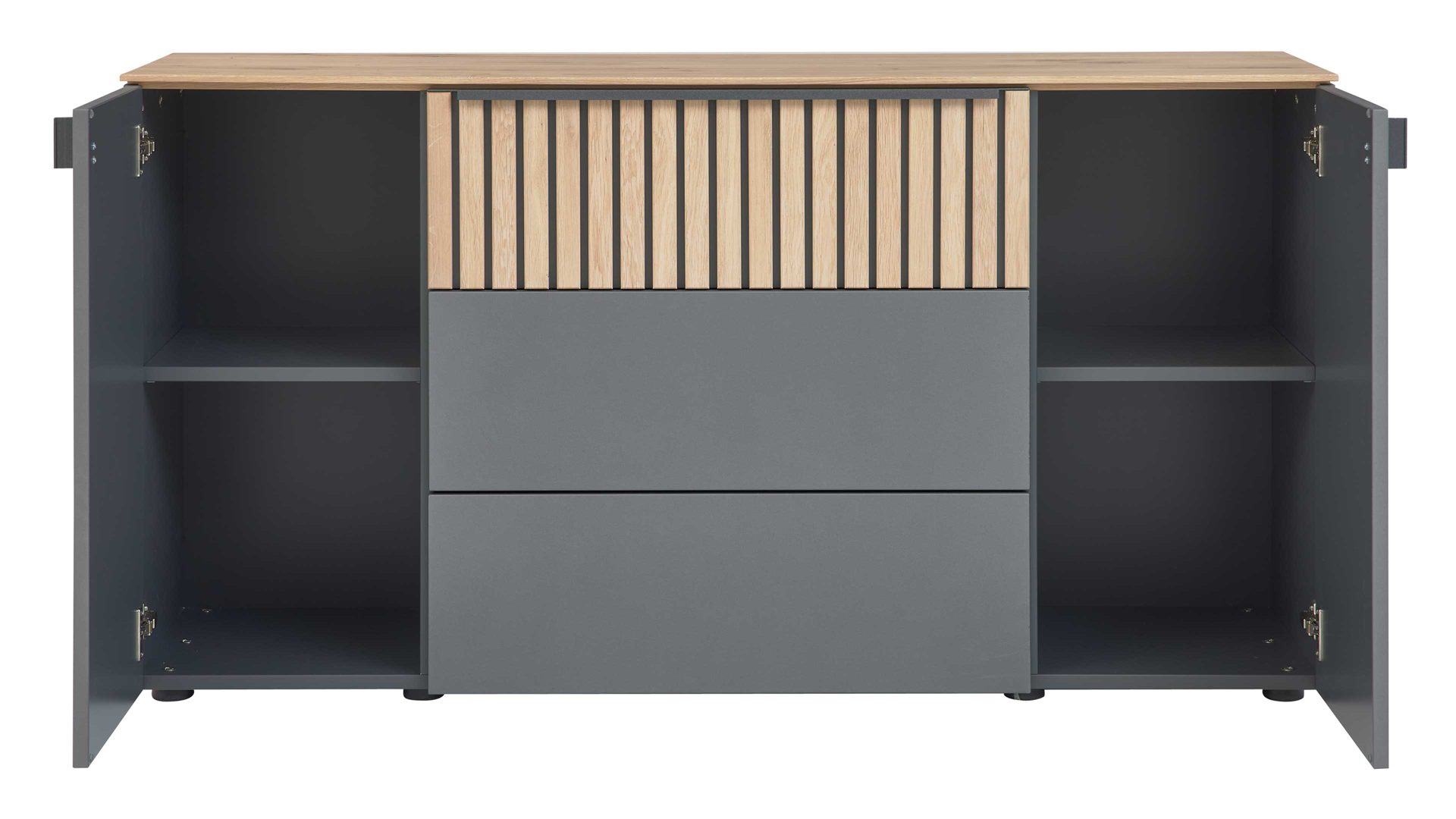Kombikommode Interliving aus Holz in Holzfarben Interliving Schlafzimmer Serie 1029 – Kombikommode Wildeiche & Graphit - drei Schubladen, zwei Türen, Breite ca. 154 cm
