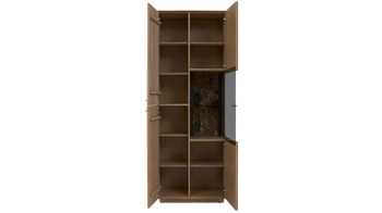 Vitrine Interliving aus Holz in Holzfarben Interliving Wohnzimmer Serie 2025 - Vitrine Wildeiche, Anthrazit & Kork - drei Türen, Höhe ca. 209 cm