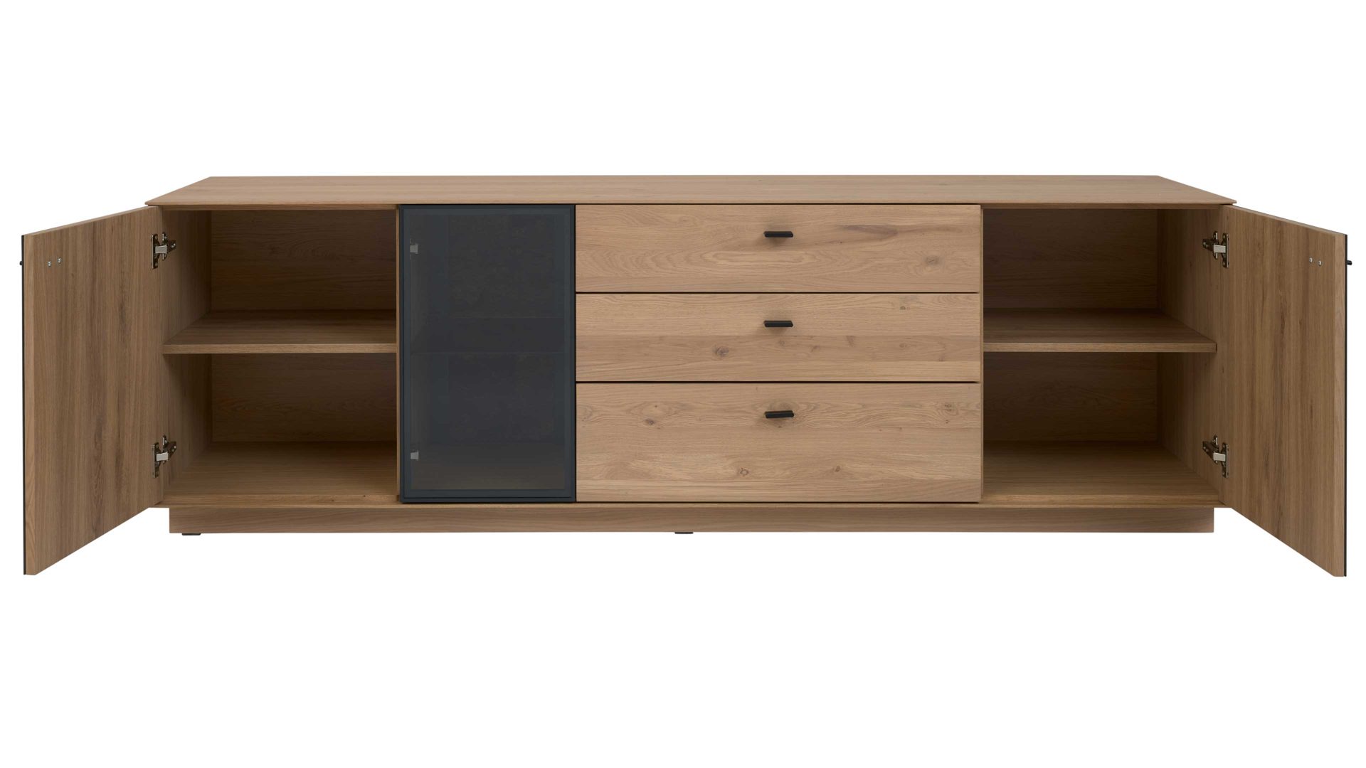 Wohnwand Interliving aus Holz in Holzfarben Interliving Wohnzimmer Serie 2025 - Wohnwand Wildeiche, Anthrazit & Kork - dreiteilig, Breite ca. 325 cm