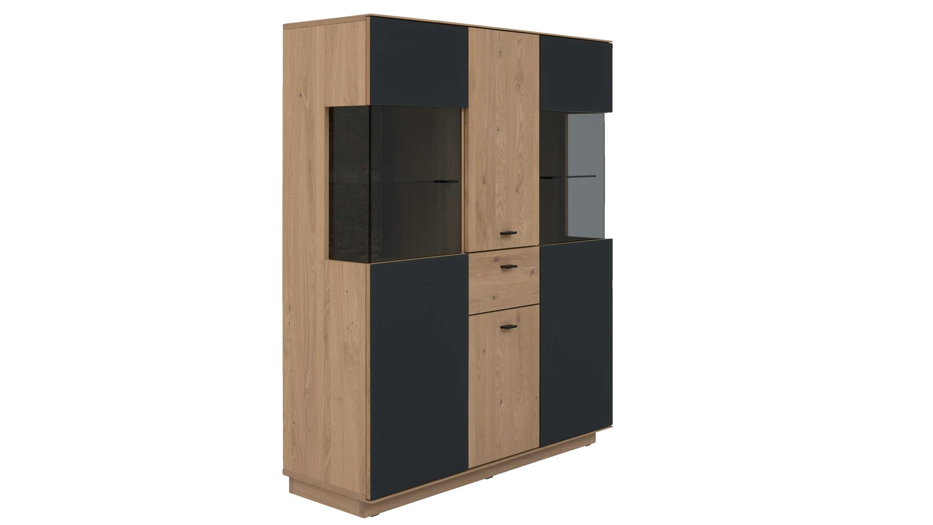 Highboard Interliving aus Holz in Holzfarben Interliving Wohnzimmer Serie 2025 - Highboard 22 Wildeiche, Anthrazit & Kork - vier Türen, eine Schublade, Breite ca. 116 cm