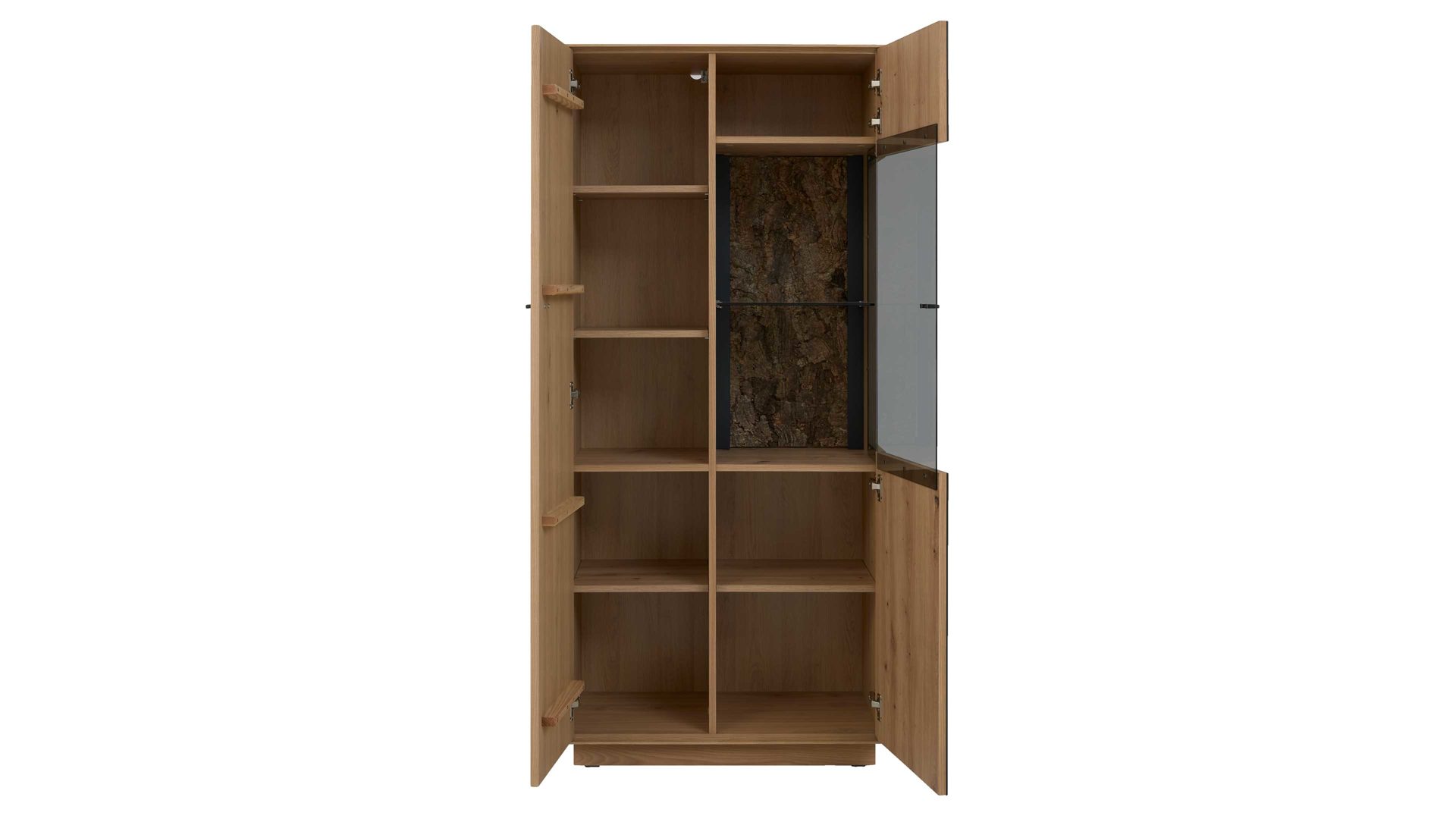 Vitrine Interliving aus Holz in Holzfarben Interliving Wohnzimmer Serie 2025 - Vitrine Wildeiche, Anthrazit & Kork - zwei Türen, Höhe ca. 167 cm