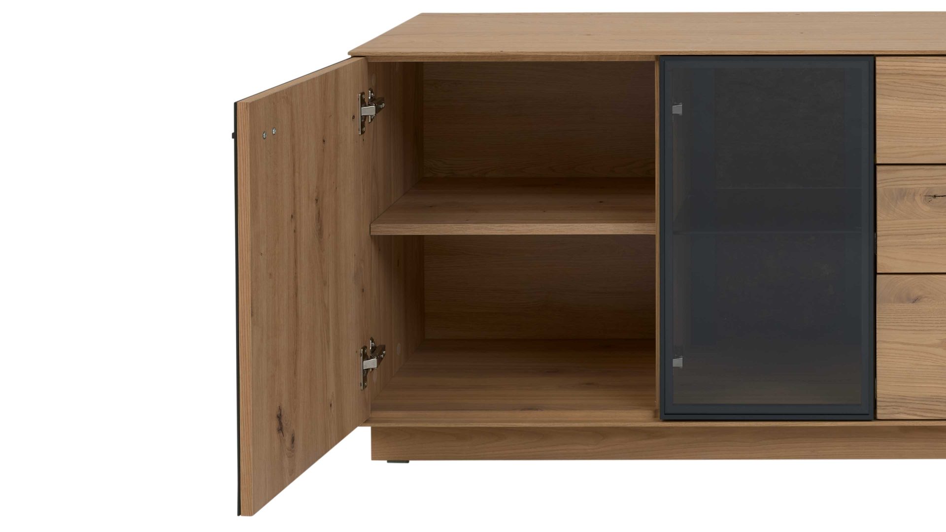 Lowboard Interliving aus Holz in Holzfarben Interliving Wohnzimmer Serie 2025 - Lowboard Wildeiche, Anthrazit & Kork - Breite ca. 175 cm