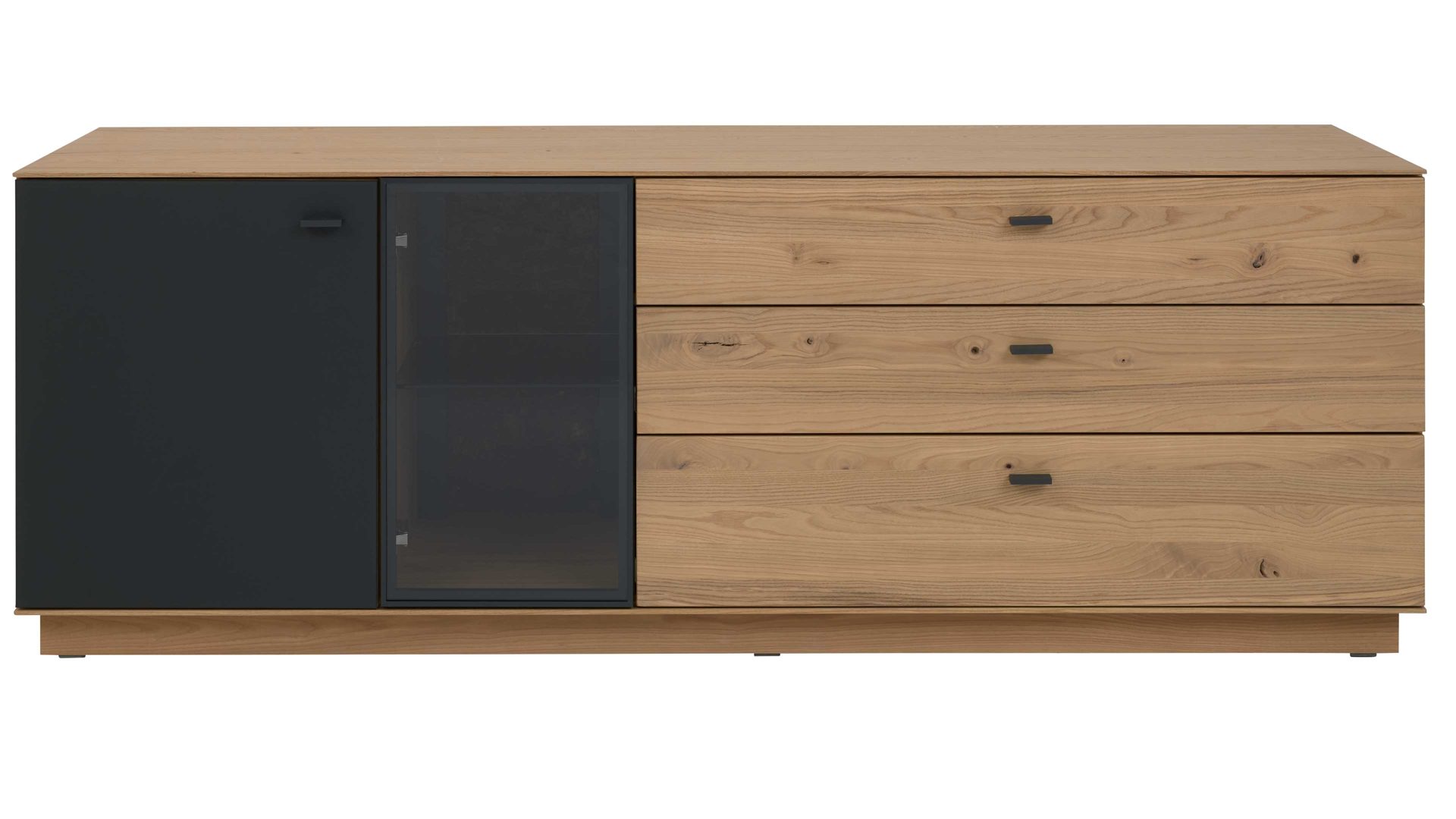 Lowboard Interliving aus Holz in Holzfarben Interliving Wohnzimmer Serie 2025 - Lowboard 31 Wildeiche, Anthrazit & Kork - Breite ca. 175 cm