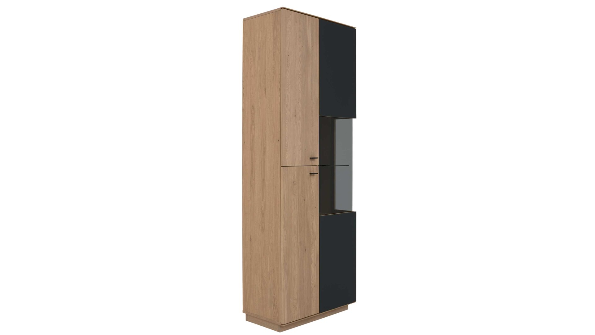 Vitrine Interliving aus Holz in Holzfarben Interliving Wohnzimmer Serie 2025 - Vitrine 01 Wildeiche, Anthrazit & Kork - drei Türen, Höhe ca. 209 cm