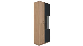 Vitrine Interliving aus Holz in Holzfarben Interliving Wohnzimmer Serie 2025 - Vitrine 01 Wildeiche, Anthrazit & Kork - drei Türen, Höhe ca. 209 cm
