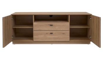 Wohnwand Interliving aus Holz in Holzfarben Interliving Wohnzimmer Serie 2025 - Wohnwand Wildeiche, Anthrazit & Kork - vierteilig, Breite ca. 325 cm