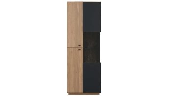 Vitrine Interliving aus Holz in Holzfarben Interliving Wohnzimmer Serie 2025 - Vitrine 01 Wildeiche, Anthrazit & Kork - drei Türen, Höhe ca. 209 cm