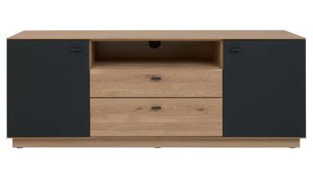 Lowboard Interliving aus Holz in Holzfarben Interliving Wohnzimmer Serie 2025 - Lowboard Wildeiche, Anthrazit & Kork - Breite ca. 165 cm