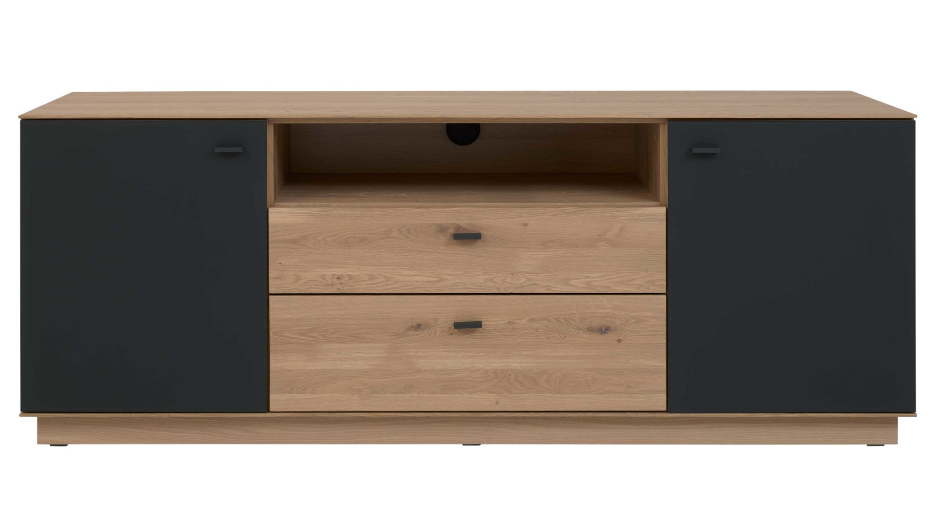 Lowboard Interliving aus Holz in Holzfarben Interliving Wohnzimmer Serie 2025 - Lowboard 30 Wildeiche, Anthrazit & Kork - Breite ca. 165 cm