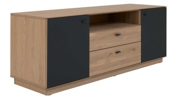 Lowboard Interliving aus Holz in Holzfarben Interliving Wohnzimmer Serie 2025 - Lowboard 30 Wildeiche, Anthrazit & Kork - Breite ca. 165 cm