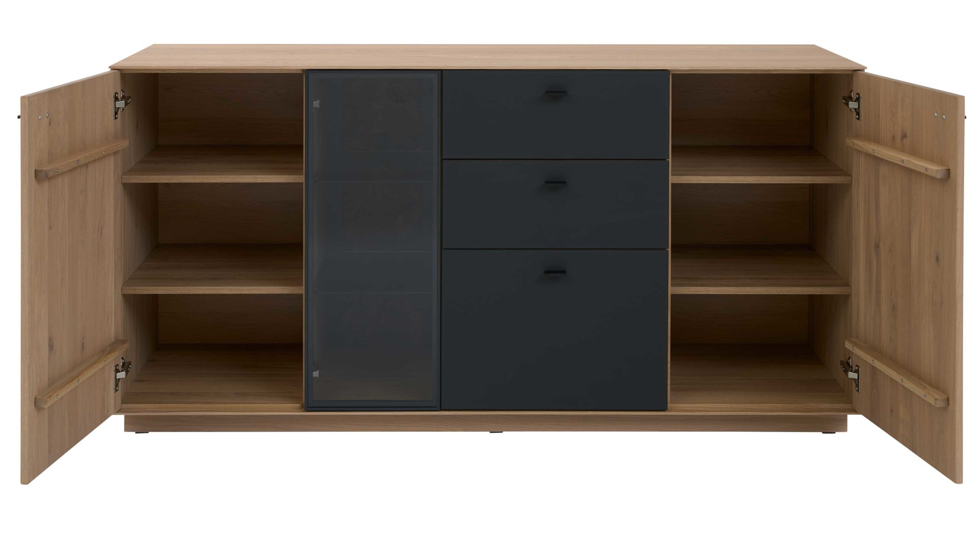 Sideboard Interliving aus Holz in Holzfarben Interliving Wohnzimmer Serie 2025 - Sideboard 20 Wildeiche, Anthrazit & Kork - vier Türen, zwei Schubladen, Breite ca. 175 cm
