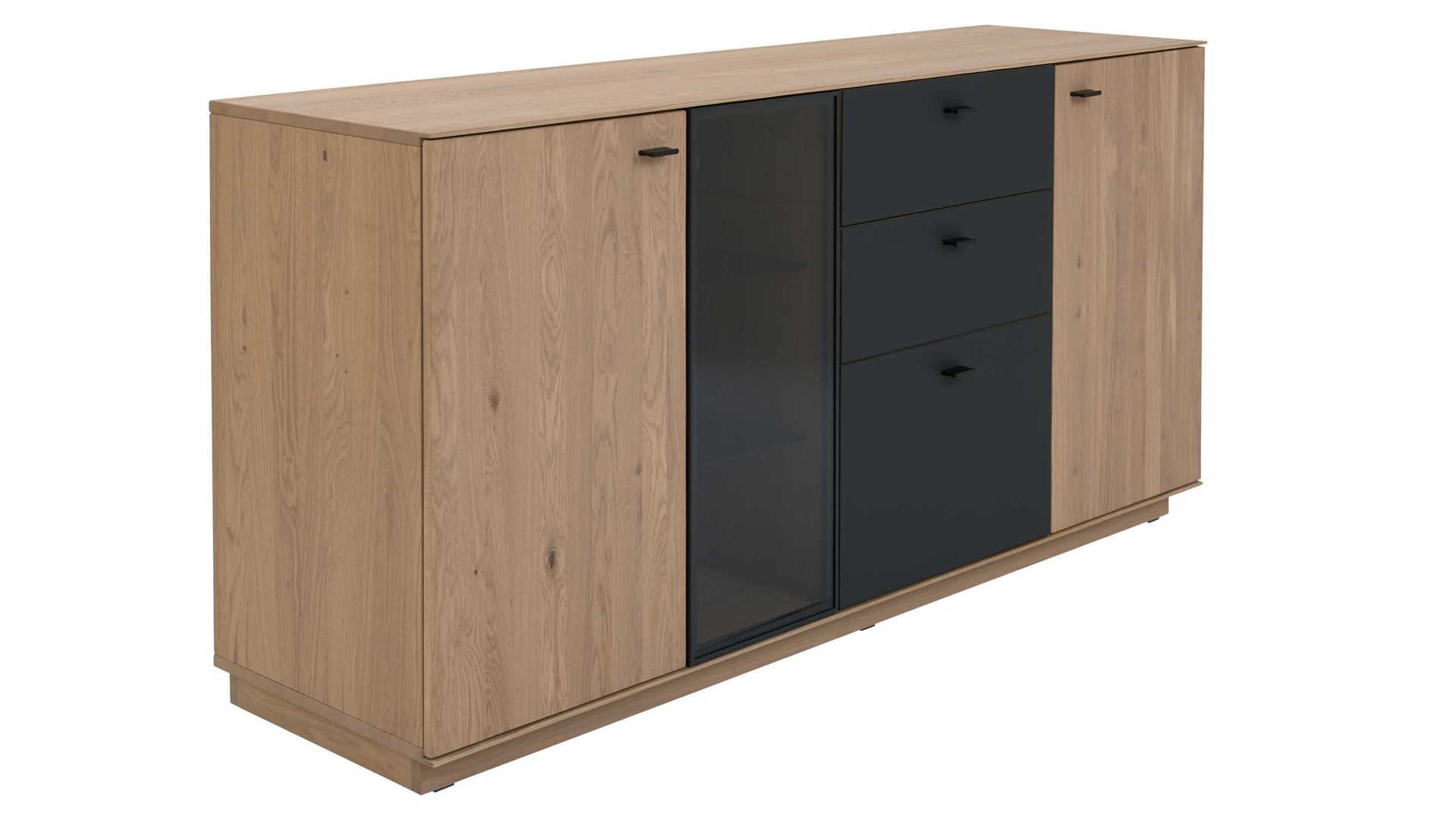 Sideboard Interliving aus Holz in Holzfarben Interliving Wohnzimmer Serie 2025 - Sideboard 20 Wildeiche, Anthrazit & Kork - vier Türen, zwei Schubladen, Breite ca. 175 cm