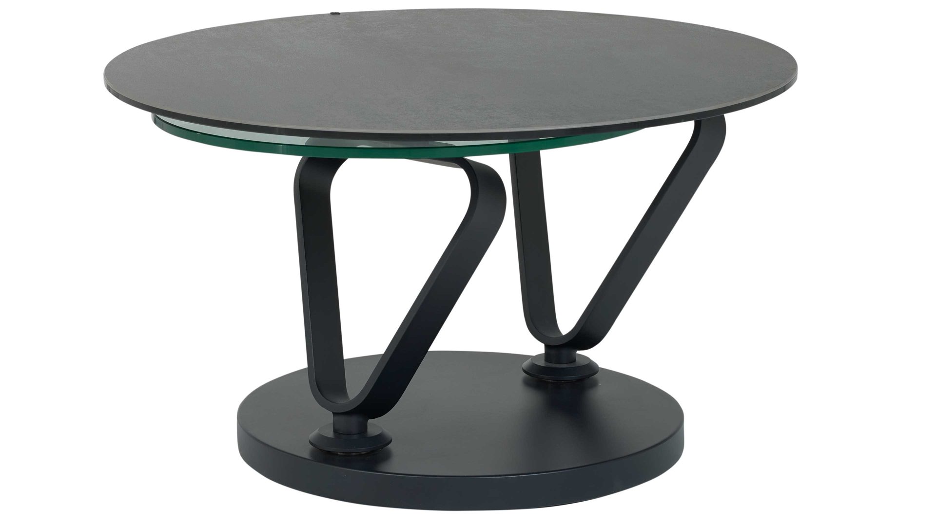 Couchtisch Interliving aus Keramik in Hellgrau Interliving Couchtisch Serie 6218 - Funktionscouchtisch silbergraue Keramik & schwarzer Stahl - Durchmesser ca. 75 cm