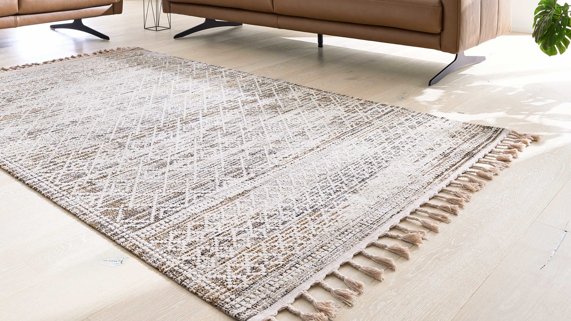 Webteppich Interliving aus Kunstfaser in Beige Interliving Teppich Serie G-8030 beiges Vintagemuster - ca. 67 x 130 cm