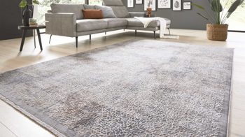 Webteppich Interliving aus Mischgewebe in Dunkelgrau Interliving Teppich Serie G-8050 graubraunes Vintagemuster - ca. 80 x 150 cm