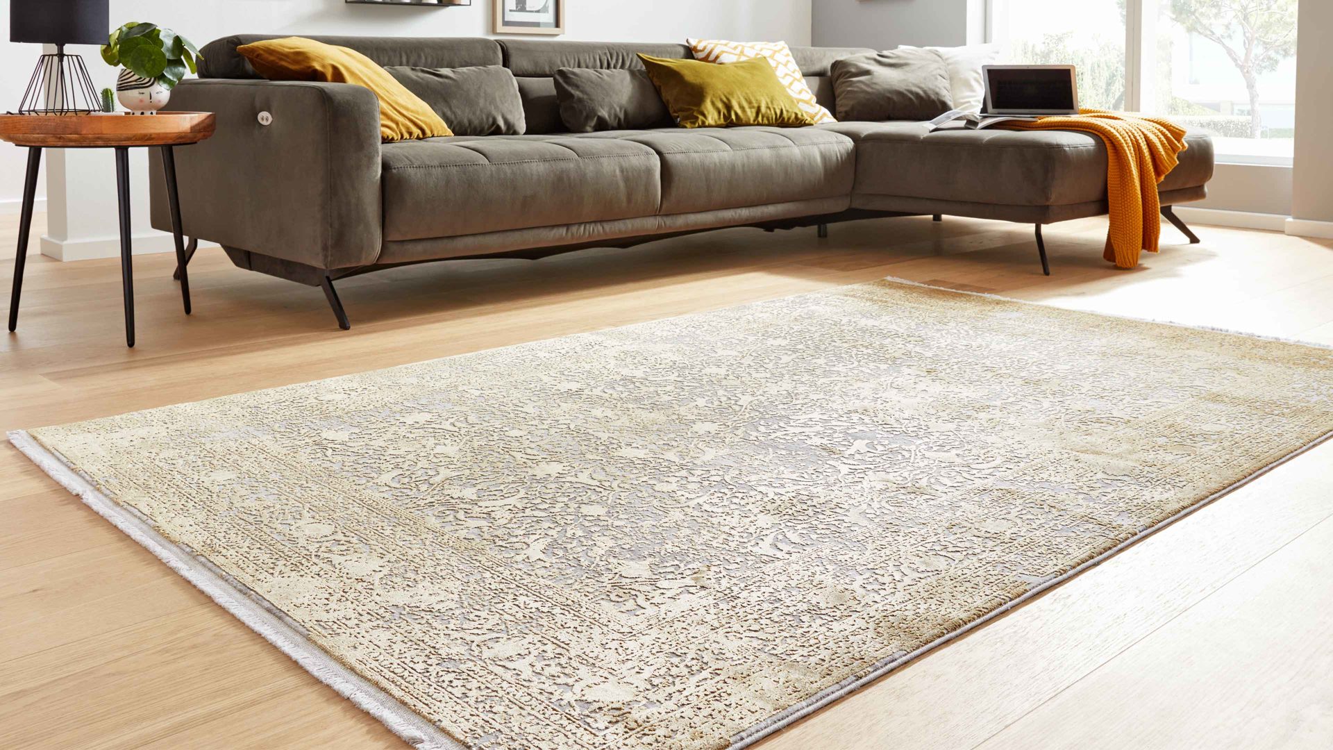 Webteppich Interliving aus Mischgewebe in Gold Interliving Teppich Serie L-8710 Gold – ca. 160 x 230 cm