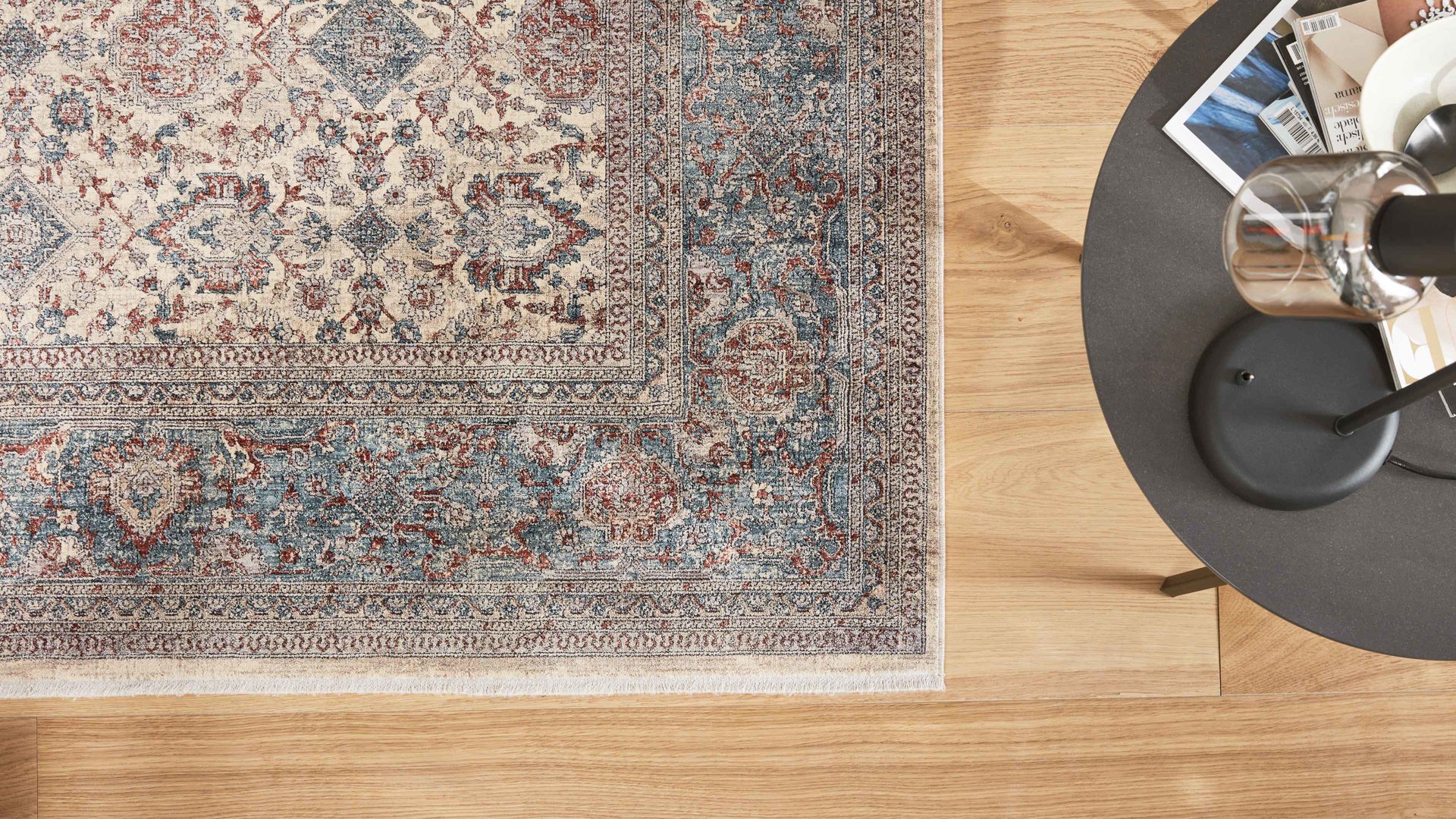 Webteppich Interliving aus Kunstfaser in Blau Interliving Teppich Serie L-8720 Creme-Blau – ca. 120 x 170 cm