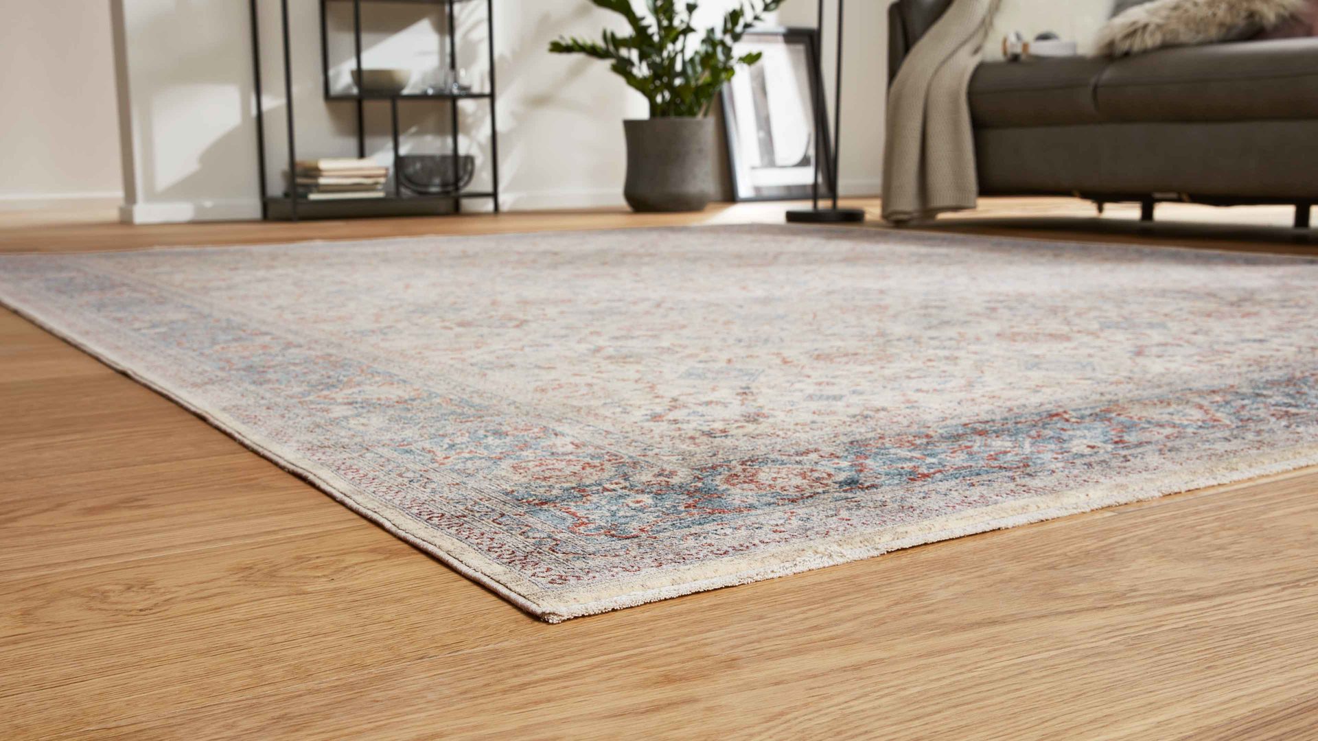 Webteppich Interliving aus Kunstfaser in Blau Interliving Teppich Serie L-8720 Creme-Blau – ca. 67 x 130 cm