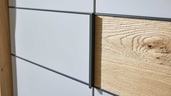 Kleiderschrank Interliving aus Holz in Grau Interliving Kleiderschrank Serie 1207 – Kleiderschrank Taupe & Balkeneiche - sechs Türen, Breite ca. 299 cm