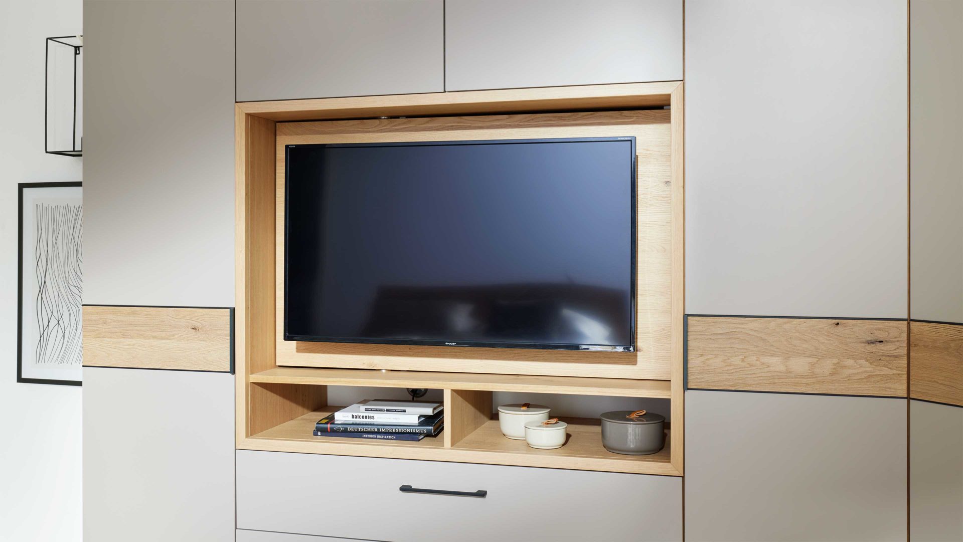 Kleiderschrank Interliving aus Holz in Grau Interliving Kleiderschrank Serie 1207 – Eckschrank Taupe & Balkeneiche - Stellfläche ca. 293 x 252 cm