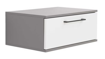 Nachtkommode Interliving aus Holz in Grau Interliving Kleiderschrank Serie 1207 – Hänge-Nachtkonsole Weiß & Manhattan – eine Schublade, Breite ca. 60 cm