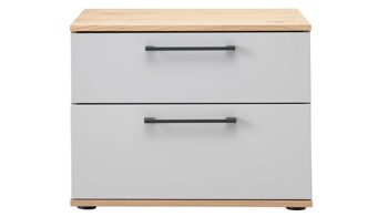 Nachtkommode Interliving aus Holz in Grau Interliving Kleiderschrank Serie 1207 – Nachtkommode Taupe & Balkeneiche – zwei Schubladen, Breite ca. 60 cm