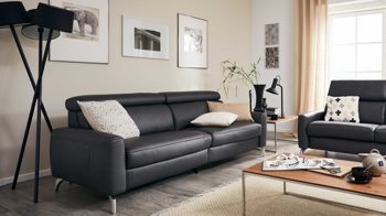 Dreisitzer comfortmaster besser sitzen, liegen, leben aus Leder in Schwarz Comfortmaster 1181 Spektra - Dreisitzer 168 N mit Wall-Free kohlefarbenes LongLife-Leder LG18 – Breite ca. 215 cm