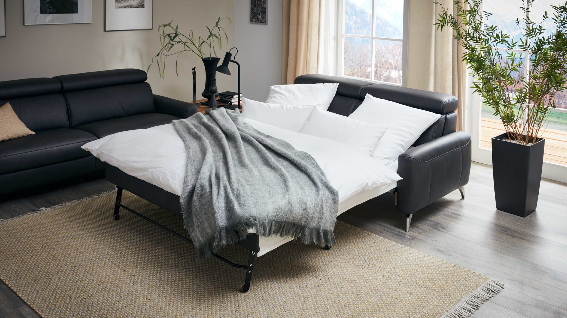 Zweisitzer comfortmaster besser sitzen, liegen, leben aus Leder in Schwarz Comfortmaster 1181 Spektra - Zweisitzer 274 M mit Bettfunktion kohlefarbenes LongLife-Leder LG18 – Breite ca. 175 cm