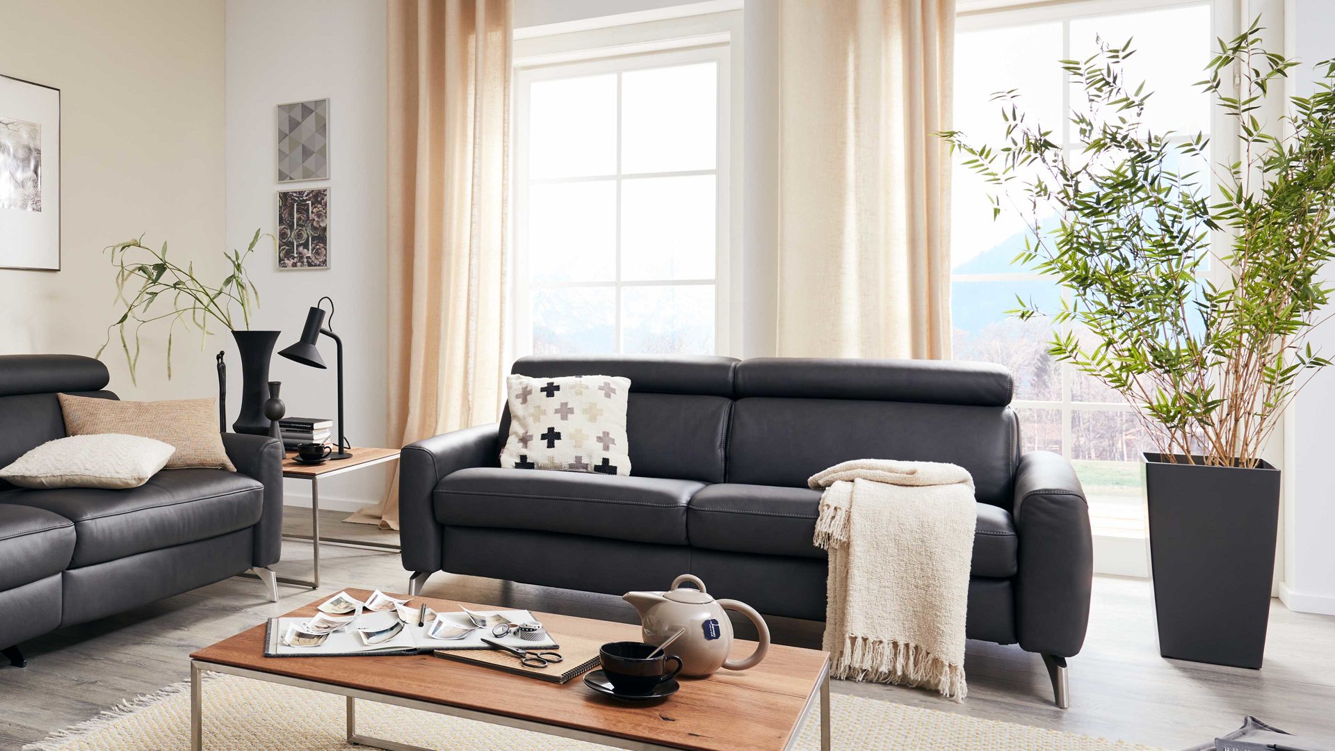 Zweisitzer comfortmaster besser sitzen, liegen, leben aus Leder in Schwarz Comfortmaster 1181 Spektra - Zweisitzer 274 M mit Bettfunktion kohlefarbenes LongLife-Leder LG18 – Breite ca. 175 cm