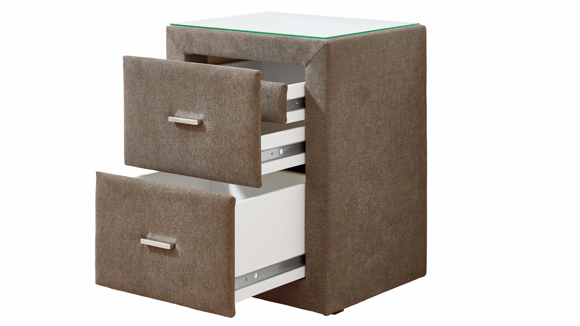 Nachtkommode comfortmaster besser sitzen, liegen, leben aus Stoff in Braun Comfortmaster Dreamplace 2.0 - Nachtkommode 46 steinfarbene Mikrofaser Nele 432006 – zwei Schubladen