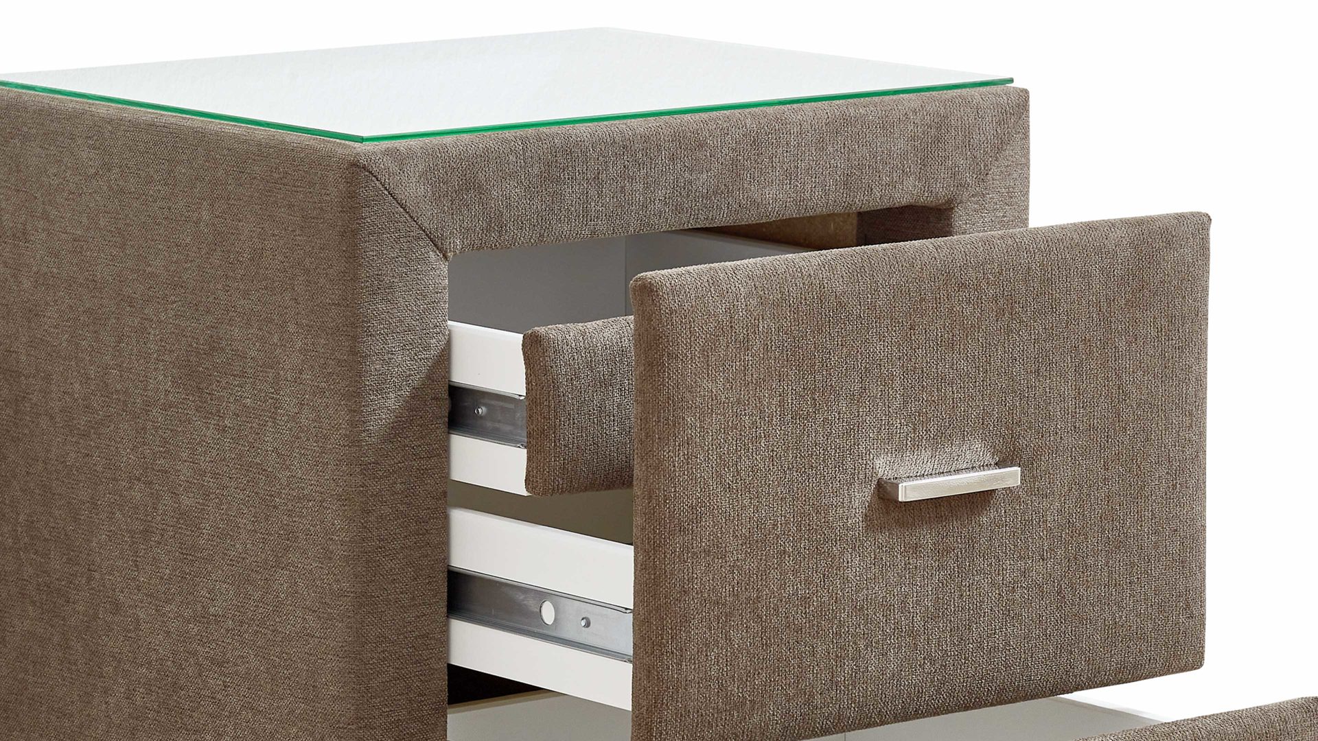 Nachtkommode comfortmaster besser sitzen, liegen, leben aus Stoff in Braun Comfortmaster Dreamplace 2.0 - Nachtkommode 46 steinfarbene Mikrofaser Nele 432006 – zwei Schubladen