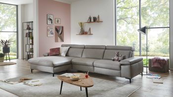 Ecksofa modulmaster aus Leder in Hellgrau Modulmaster MM-PN1161 - Ecksofa alufarbenes Leder Torro & schwarze Winkelfüße - Stellfläche ca. 166 x 311 cm