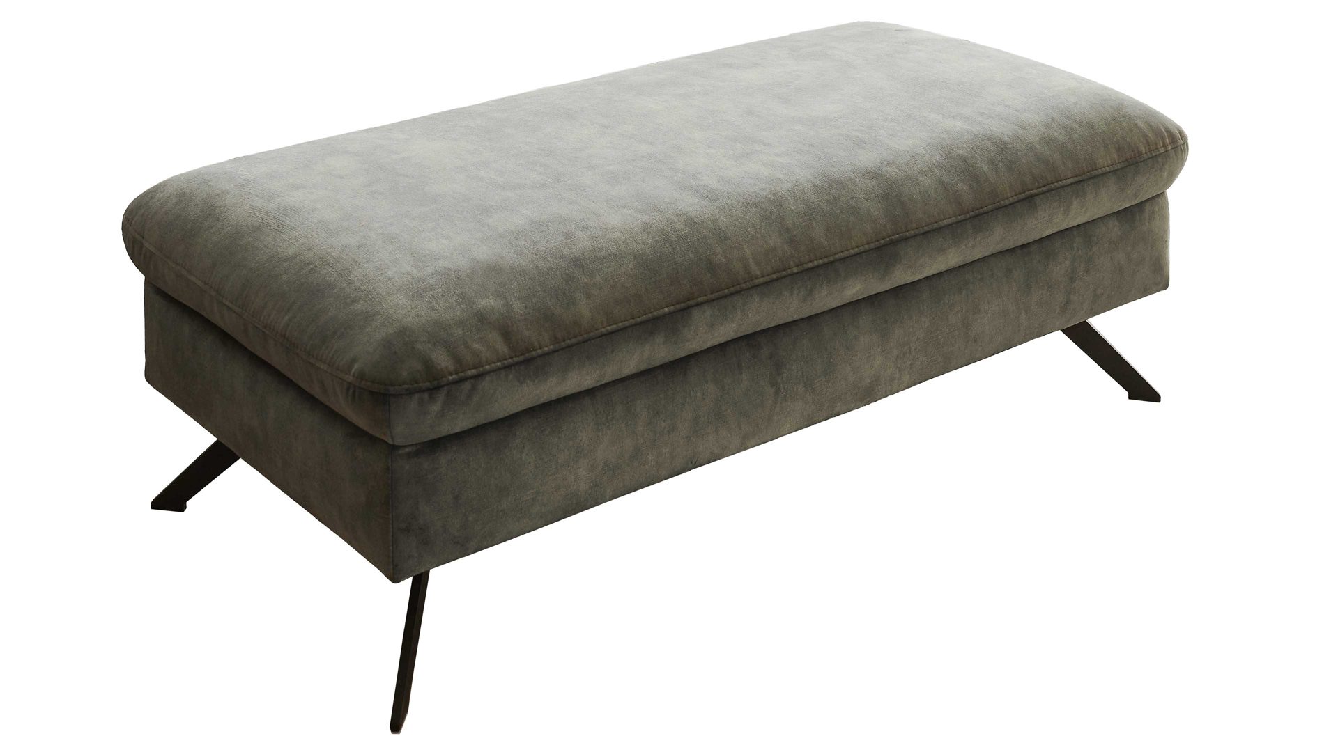 Polsterhocker modulmaster aus Stoff in Dunkelgrün Modulmaster MM-ZE1162 - XXL-Polsterhocker moosfarbener Velours Amria & schwarze Metallfüße - ca. 126 x 64 cm