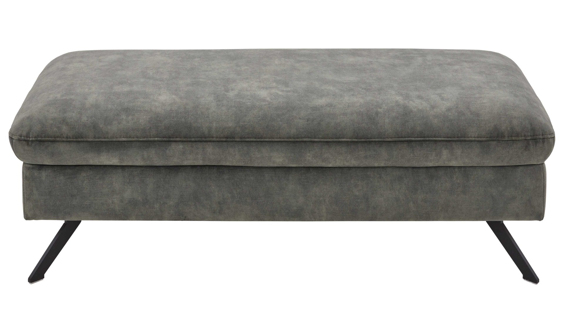 Polsterhocker modulmaster aus Stoff in Dunkelgrün Modulmaster MM-ZE1162 - XXL-Polsterhocker moosfarbener Velours Amria & schwarze Metallfüße - ca. 126 x 64 cm