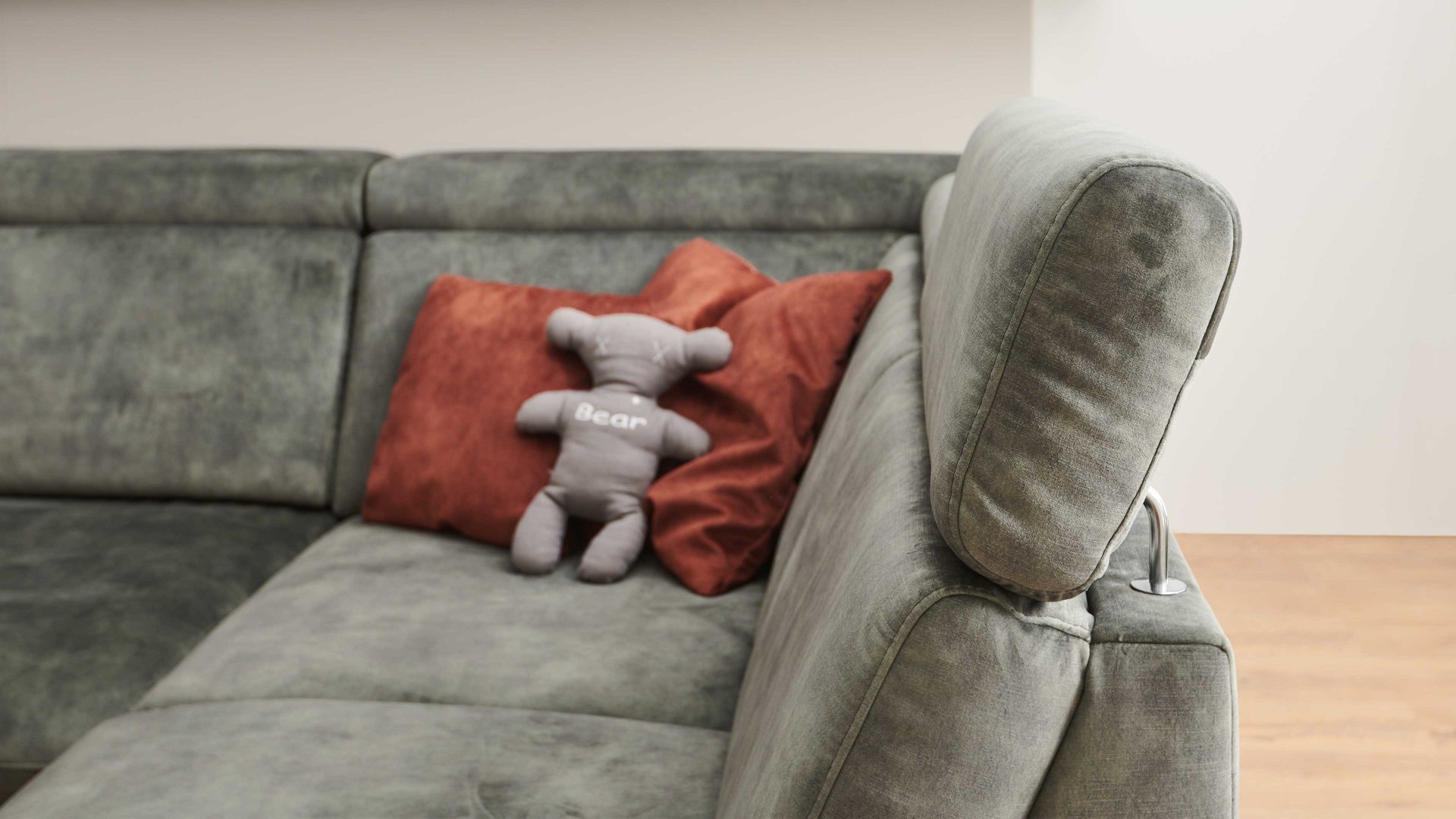 Ecksofa modulmaster aus Stoff in Dunkelgrün Modulmaster MM-ZE1162 - Wohnlandschaft mit Federkern moosfarbener Velours Amira & schwarze Metallfüße - Stellfläche ca. 346 x 227 cm