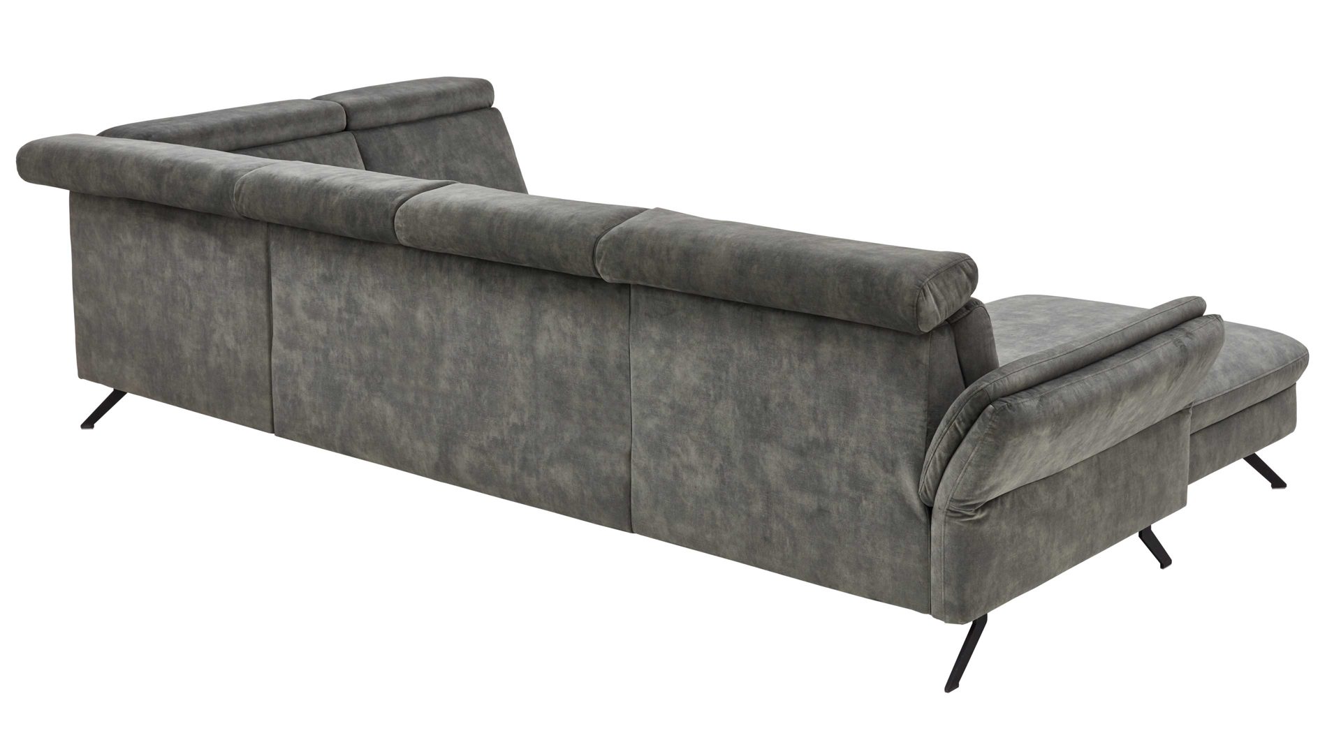 Ecksofa modulmaster aus Stoff in Dunkelgrün Modulmaster MM-ZE1162 - Wohnlandschaft mit Federkern moosfarbener Velours Amira & schwarze Metallfüße - Stellfläche ca. 346 x 227 cm