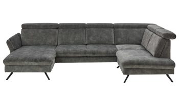 Ecksofa modulmaster aus Stoff in Dunkelgrün Modulmaster MM-ZE1162 - Wohnlandschaft mit Federkern moosfarbener Velours Amira & schwarze Metallfüße - Stellfläche ca. 346 x 227 cm