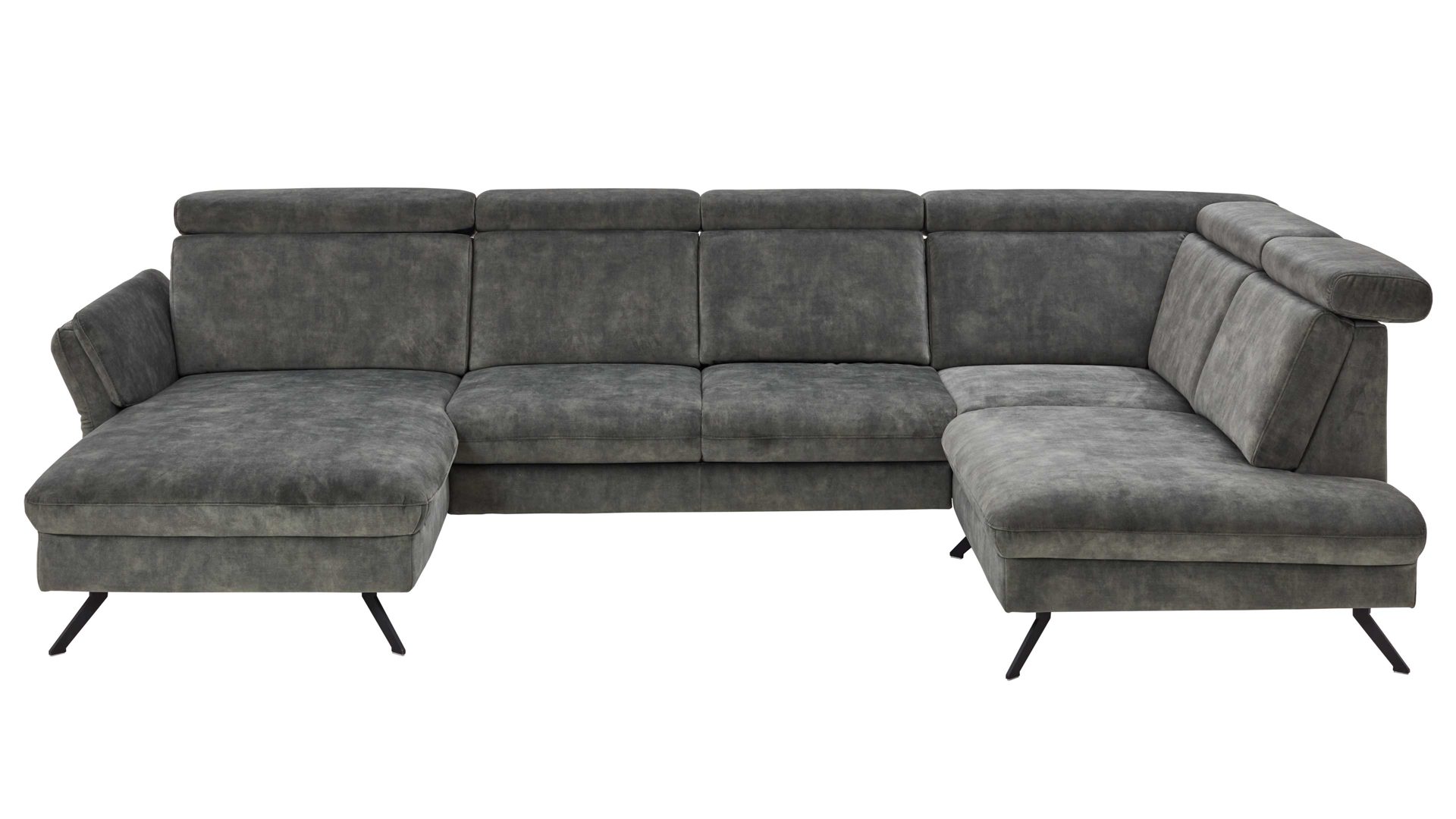 Ecksofa modulmaster aus Stoff in Dunkelgrün Modulmaster MM-ZE1162 - Wohnlandschaft mit Federkern moosfarbener Velours Amira & schwarze Metallfüße - Stellfläche ca. 346 x 227 cm