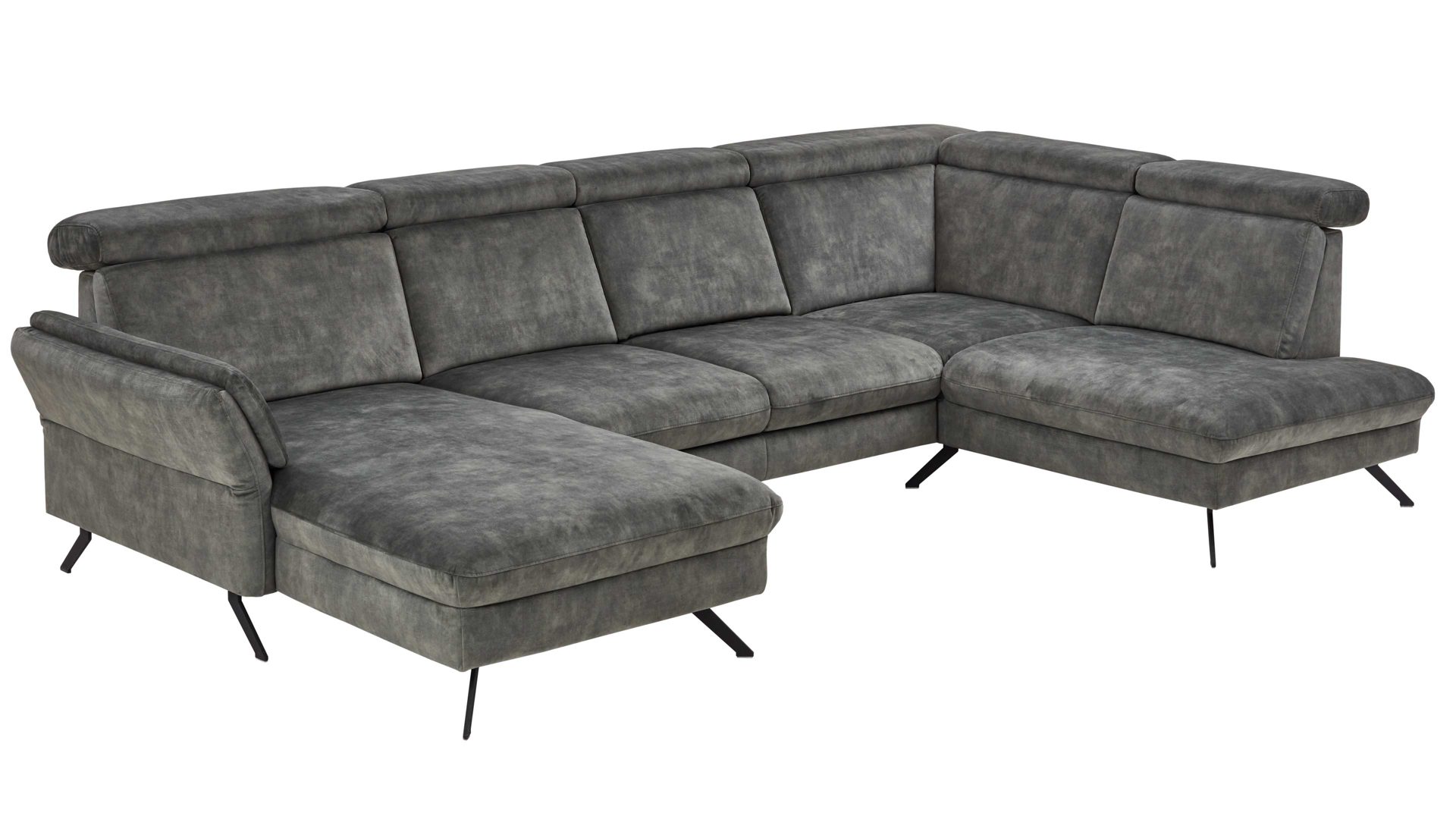 Ecksofa modulmaster aus Stoff in Dunkelgrün Modulmaster MM-ZE1162 - Wohnlandschaft mit Federkern moosfarbener Velours Amira & schwarze Metallfüße - Stellfläche ca. 346 x 227 cm