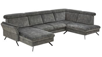 Ecksofa modulmaster aus Stoff in Dunkelgrün Modulmaster MM-ZE1162 - Wohnlandschaft mit Federkern moosfarbener Velours Amira & schwarze Metallfüße - Stellfläche ca. 346 x 227 cm