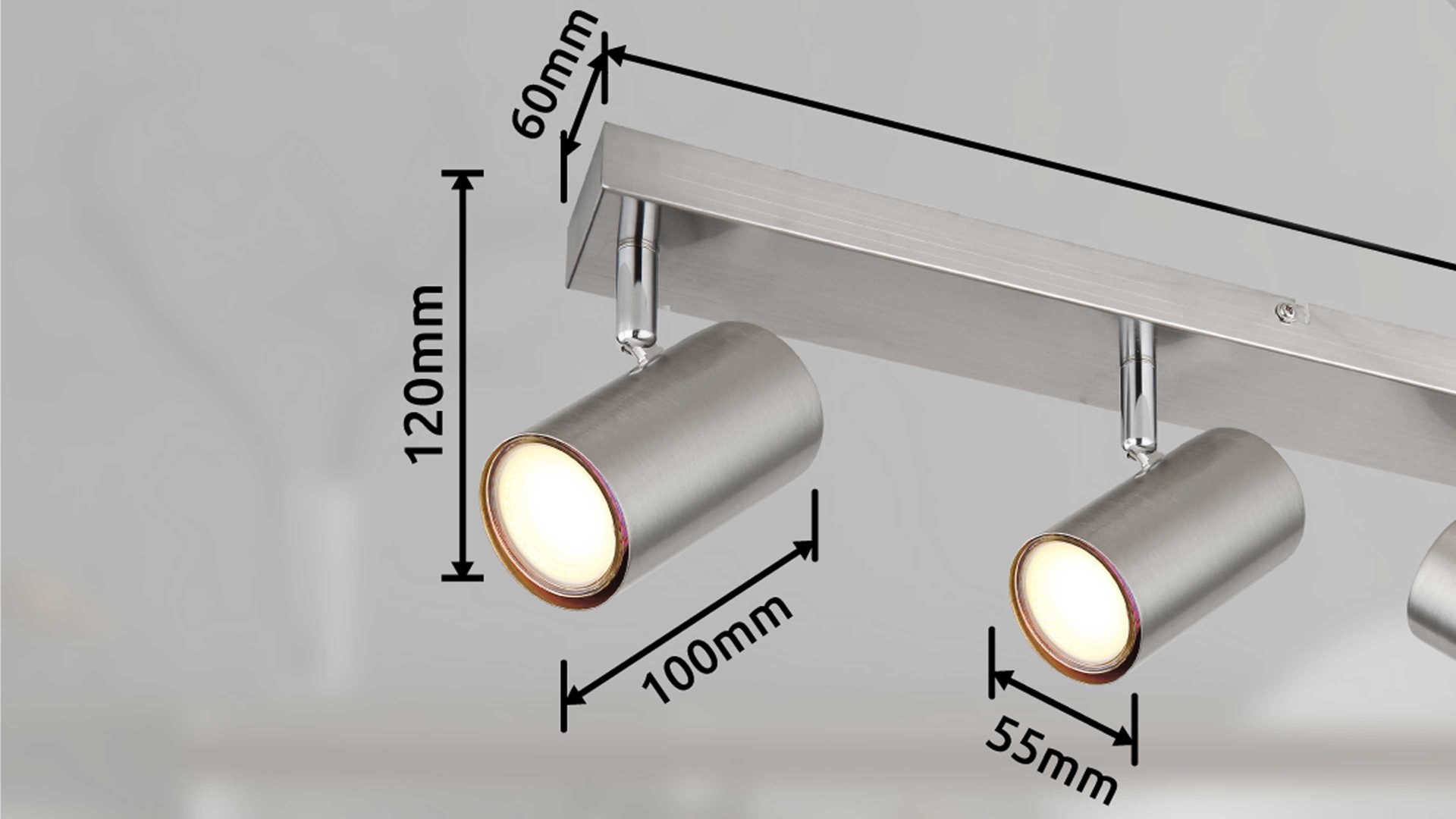 Strahler / Spot Globo lighting aus Metall in Nickel GLOBO Deckenstrahler Robby Nickel matt - sechs Spots, Länge  ca. 180 cm