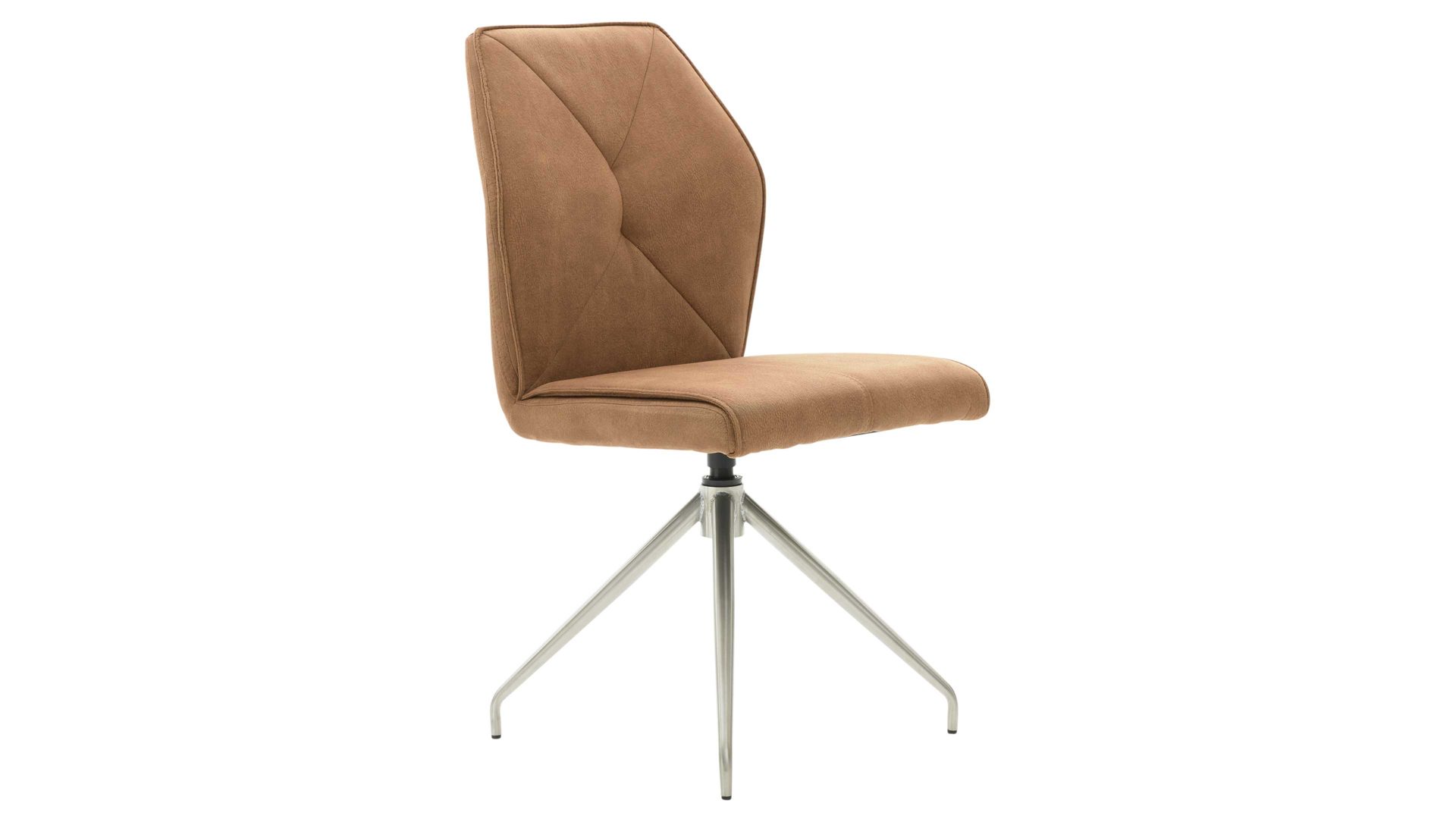 Vierfußstuhl Interliving aus Kunstfaser in Hellbraun Interliving Esszimmer Serie 5104 – Polsterstuhl mit Drehfunktion bernsteinfarbene Mikrofaser Amber & Edelstahl