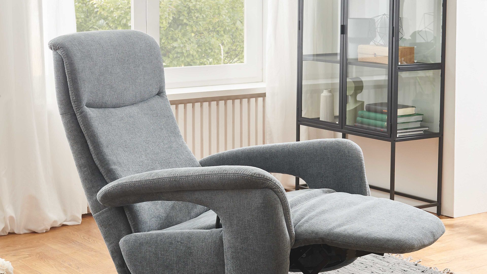 Relaxsessel OrthoSedis aus Stoff in Grau OrthoSedis OS-PP1175 - Relaxsessel stahlfarbener Bezug Milan & schwarzer Alu-Sternfuß