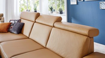 Ecksofa modulmaster aus Leder in Orange Modulmaster MM-PN1167 - Ecksofa kurkumafarbenes Leder Torro & schwarze Metallfüße - Stellfläche ca. 188 x 335 cm