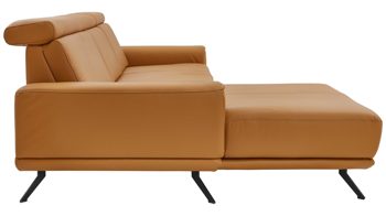 Ecksofa modulmaster aus Leder in Orange Modulmaster MM-PN1167 - Ecksofa kurkumafarbenes Leder Torro & schwarze Metallfüße - Stellfläche ca. 188 x 335 cm