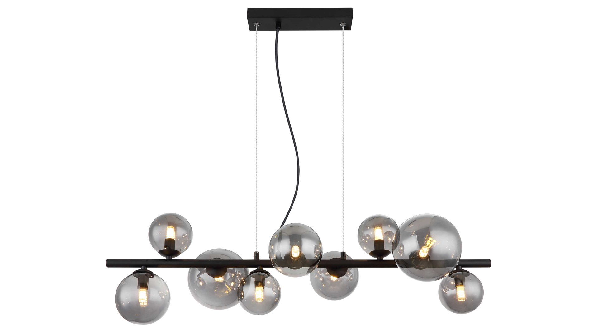 Pendelleuchte Globo lighting aus Glas in Schwarz GLOBO Lampe-Serie Riha - Hängeleuchte Rauchglas & mattschwarzes Metall - Länge ca. 87 cm