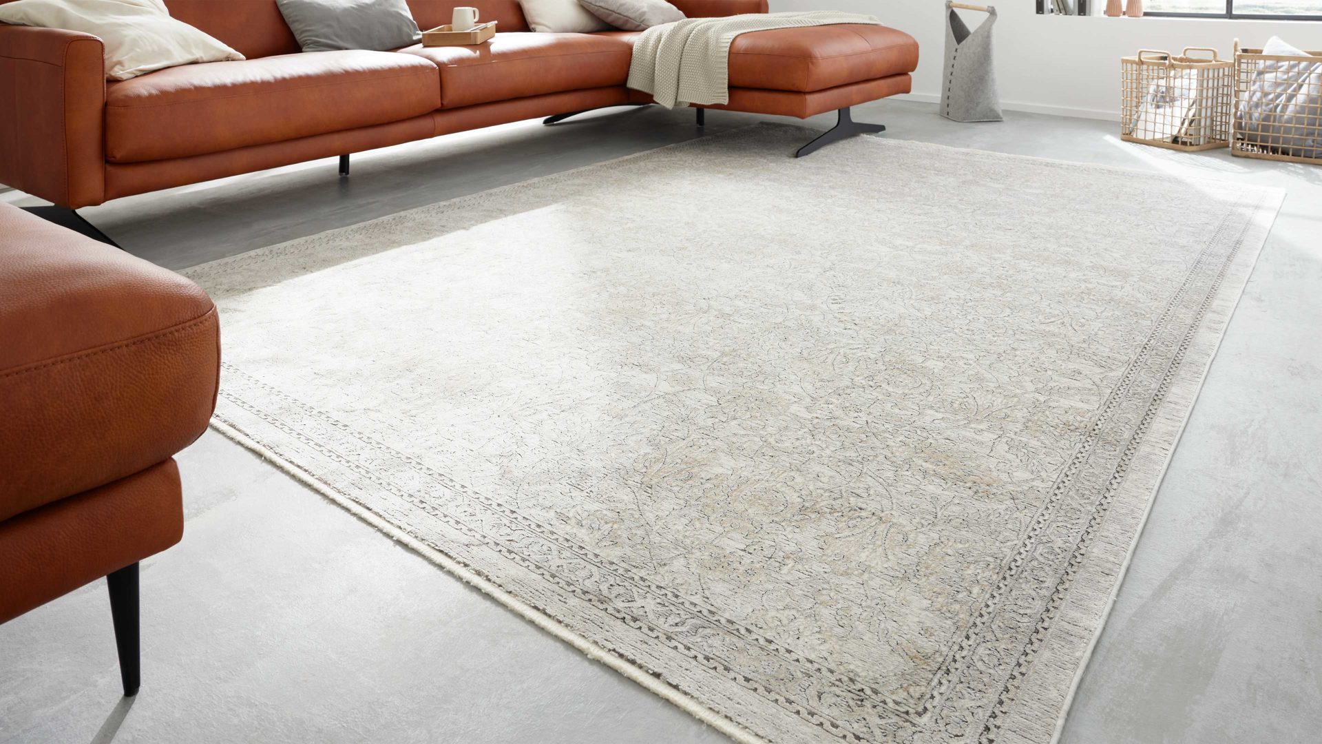 Webteppich Interliving aus Mischgewebe in Beige Interliving Teppich Serie G-8040 cremefarbenes Vintagemuster - ca. 200 x 290 cm