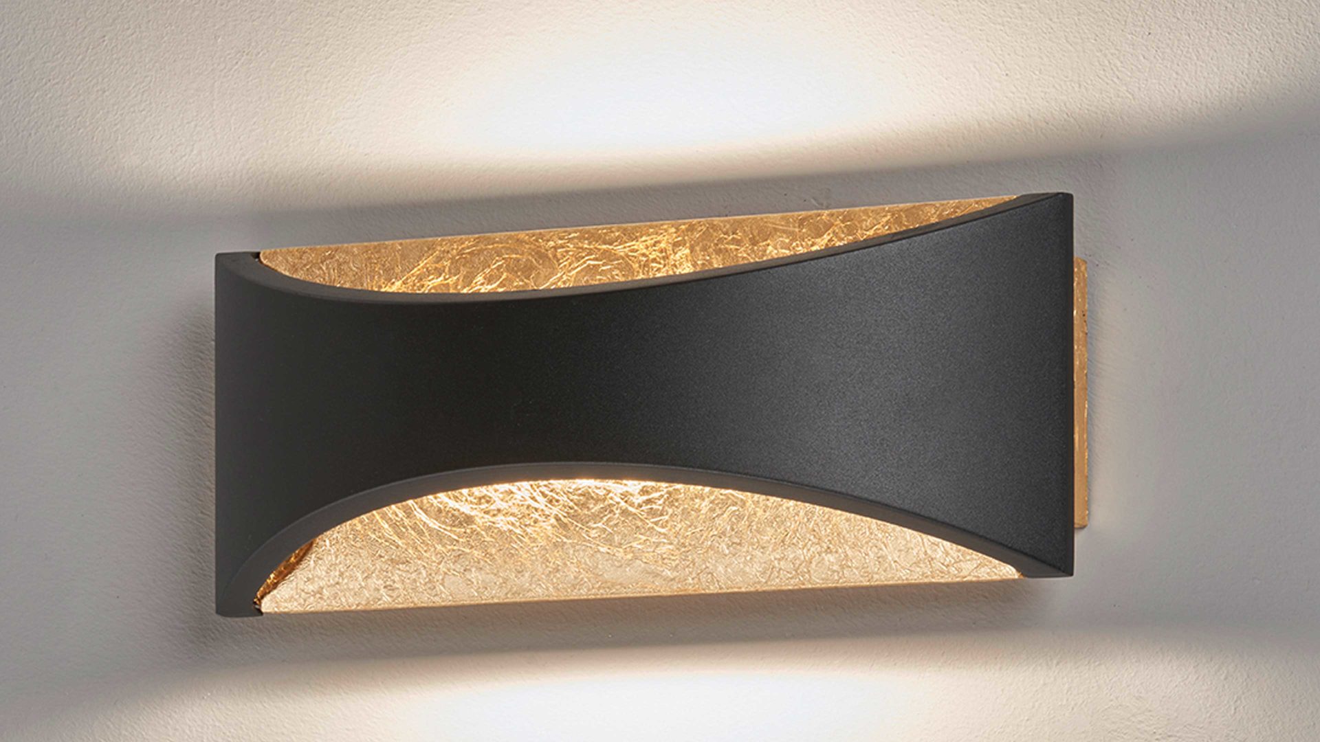 Wandleuchte Fh fischer & honsel aus Metall in Gold FH Wandleuchten Serie Rio Blattgold & Sandschwarz - Länge ca. 23 cm