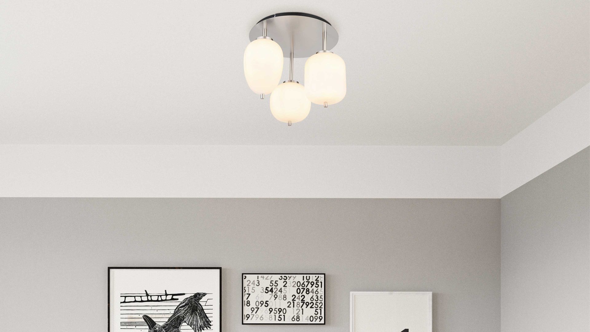 Deckenleuchte Globo lighting aus Glas in Weiß GLOBO Leuchten Serie Blacky I - Deckenlampe Opalglas & Nickel matt - Durchmesser ca. 46 cm