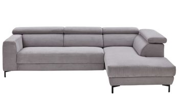 Ecksofa KAWOO aus Stoff in Grau KAWOO Serie 7539 - Ecksofa mit Funktionen platingrauer Breitcord GCT 49 & schwarze Metallfüße - Stellfläche ca. 293 x 201 cm